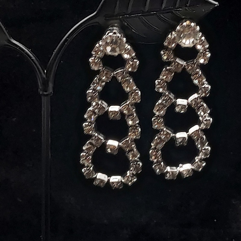 Rhinestone Loop Earrings Dangle Drop Vintage Glam… - image 6